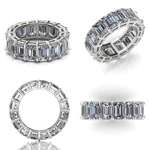 Emerald Cut Eternity Wedding Band Lab Diamond Ring - Picture 1 of 16